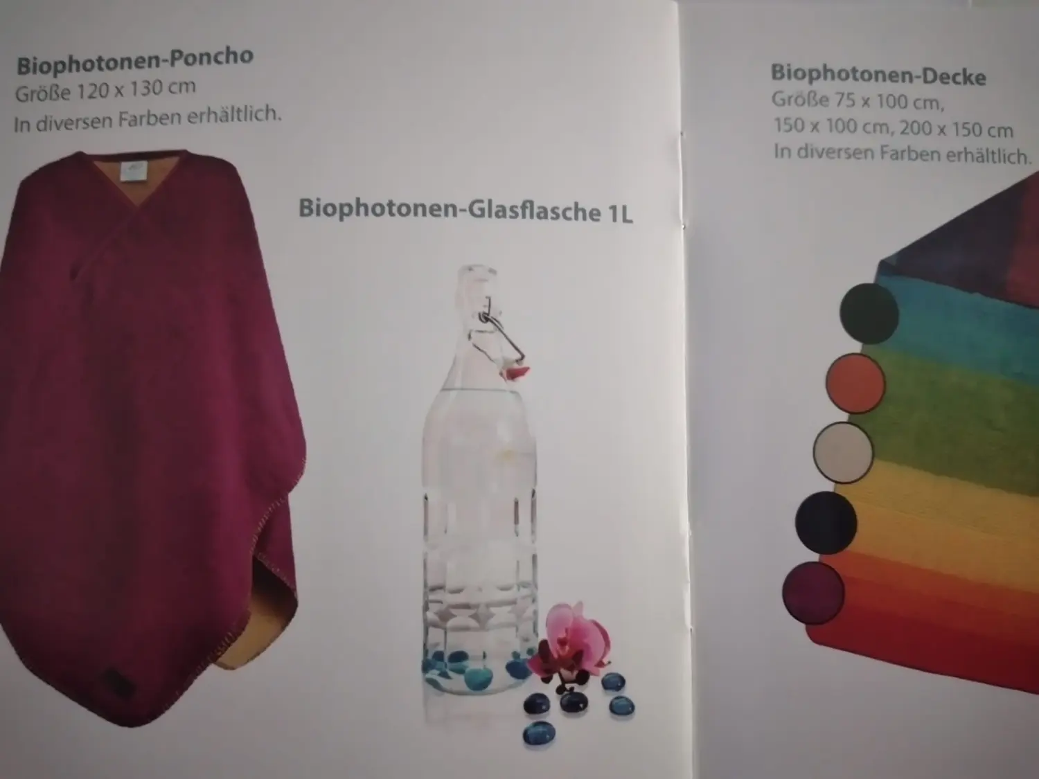 Biophotonen-Poncho und Biophotonen-Glasflasche 